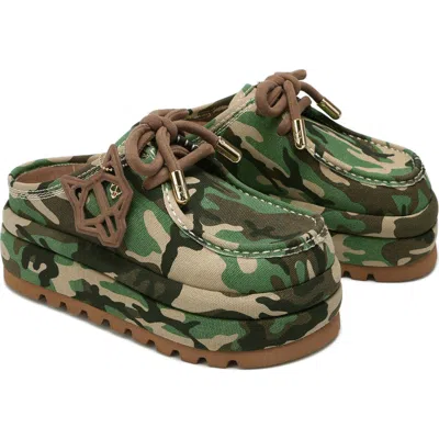 Naked Wolfe Blizzard Genuine Shearling Platform Clog In Green Camo-canvas