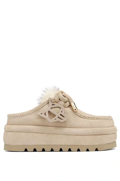 Naked Wolfe Blizzard Faux Fur-trimmed Platform Mules In Neutral