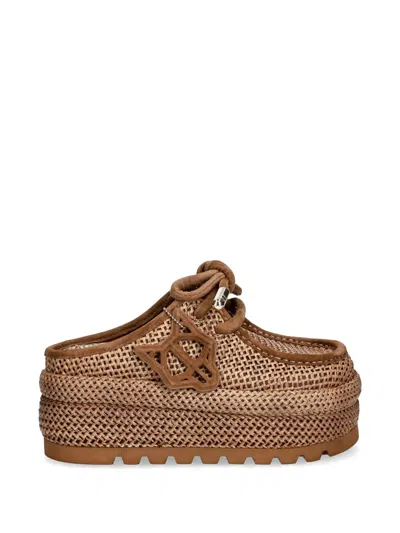 Naked Wolfe Blizzard Raffia Mules In Neutral