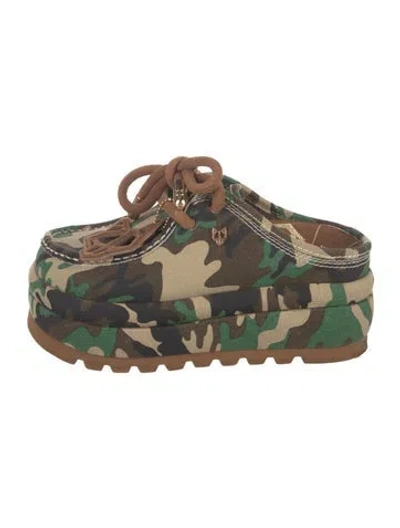 Pre-owned Naked Wolfe Canvas Camouflage Print Mules In Green