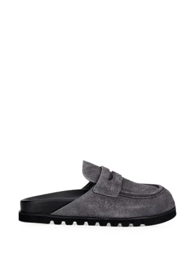 Naked Wolfe Cord Suede Penny-slot Mules In Gray