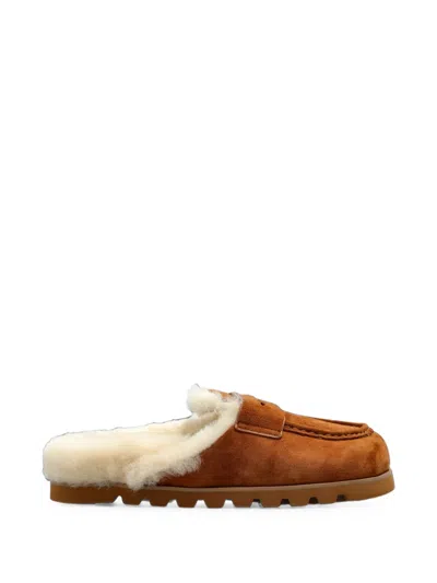Naked Wolfe Corded Shearling-trim Mules In Blue