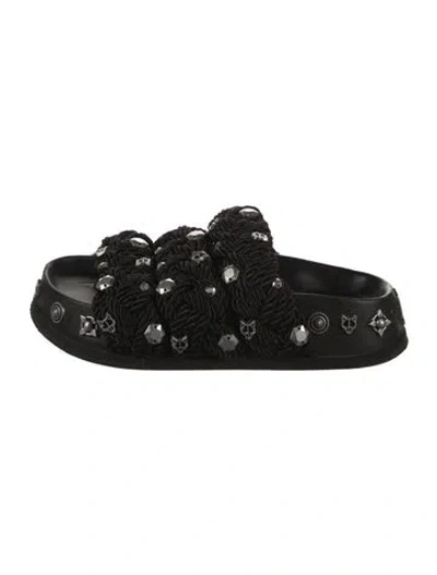 Pre-owned Naked Wolfe Crystal Embellishments Slides In Black
