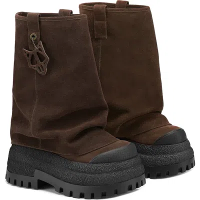 Naked Wolfe Disturb Platform Hooded Boot In Chocolate-suede