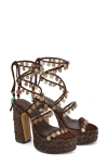 Naked Wolfe Fantastic Ankle Wrap Raffia Platform Sandal In Brown-raffia