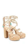 Naked Wolfe Fantastic Ankle Wrap Raffia Platform Sandal In Natural-raffia