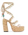 Naked Wolfe Fantastic Ankle Wrap Raffia Platform Sandal
