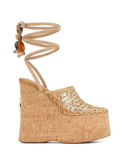 Naked Wolfe Iris Mesh-panelled Cork Sandals In Brown