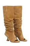Naked Wolfe Kind Open Toe Boot In Camel Cow Suede