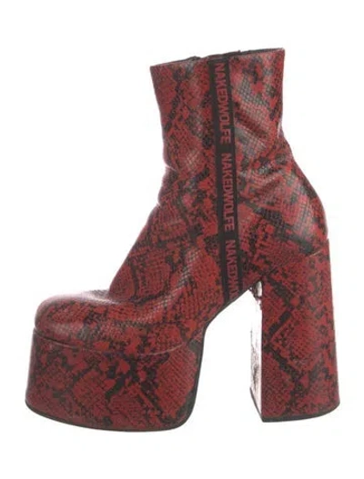 Pre-owned Naked Wolfe Leather Animal Print Boots In Red
