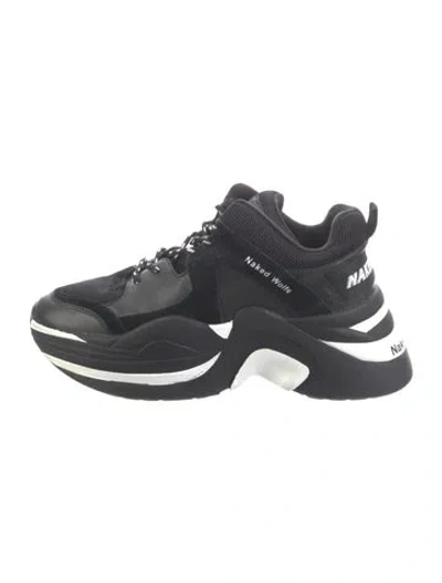 Pre-owned Naked Wolfe Leather Colorblock Pattern Chunky Sneakers In Black