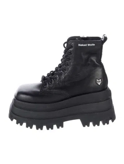 Pre-owned Naked Wolfe Leather Combat Boots In Black