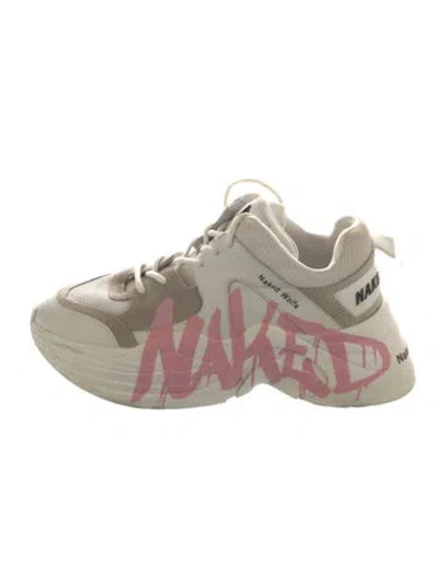 Pre-owned Naked Wolfe Leather Graphic Print Chunky Sneakers In White