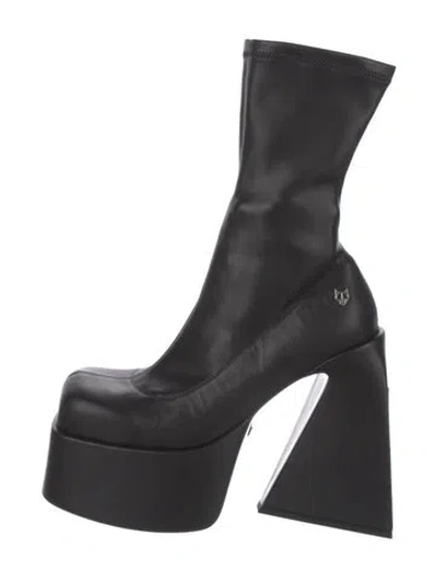 Pre-owned Naked Wolfe Leather Sock Boots In Black