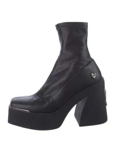 Pre-owned Naked Wolfe Leather Studded Accents Sock Boots In Black