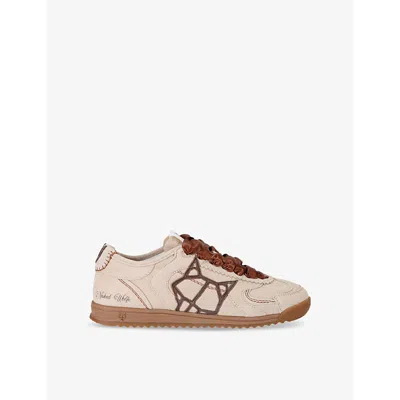 Naked Wolfe Mens Exposure Satin-lace Low-top Suede Trainers Beige Comb