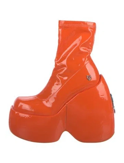 Pre-owned Naked Wolfe Patent Leather Lace-up Boots In Orange