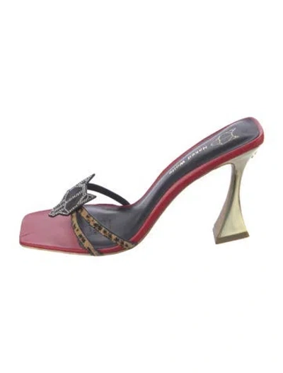 Pre-owned Naked Wolfe Ponyhair Animal Print Sandals In Red