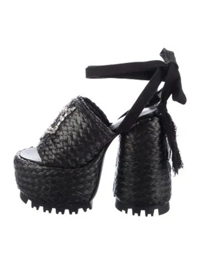Pre-owned Naked Wolfe Raffia Sandals In Black/blue