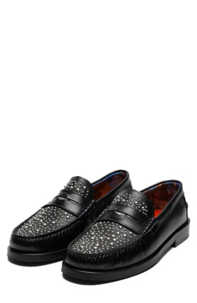 Naked Wolfe Riviera Penny Loafer In Black Stud-snuff Leather