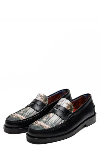 Naked Wolfe Riviera Penny Loafer In Nature Print Artwork-snuff Lea