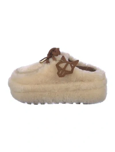Pre-owned Naked Wolfe Shearling Mules In Neutrals