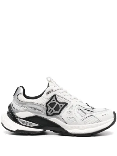 Naked Wolfe Womens White Smash Logo-embossed Leather And Mesh Low-top Trainers In White Multi