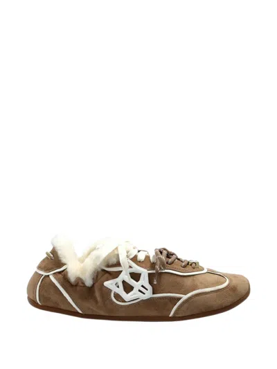 Naked Wolfe Soul Shearling-trim Sneakers In Brown