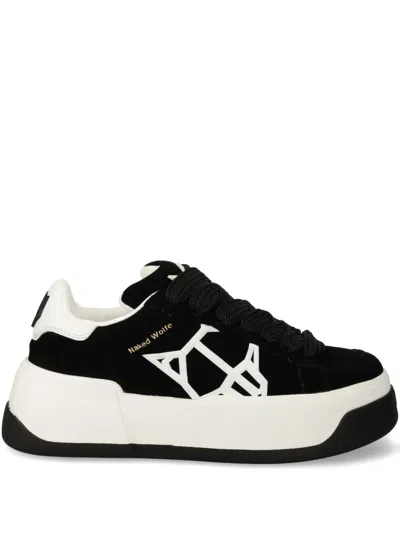 Naked Wolfe Plateau-sneakers Im Layering-look In Black-suede