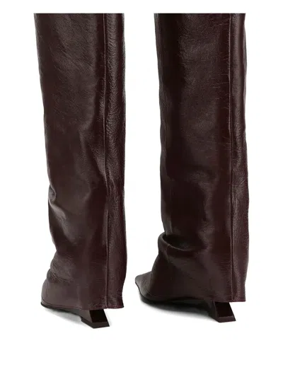 NAKED WOLFE STATED POINTED-TOE BURGUNDY KNEE-HIGH BOOTS