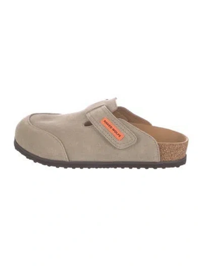 Pre-owned Naked Wolfe Suede Colorblock Pattern Mules In Neutrals