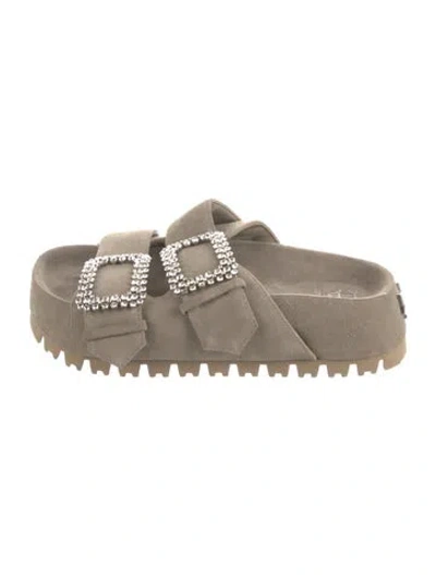 Pre-owned Naked Wolfe Suede Crystal Embellishments Slides In Neutrals