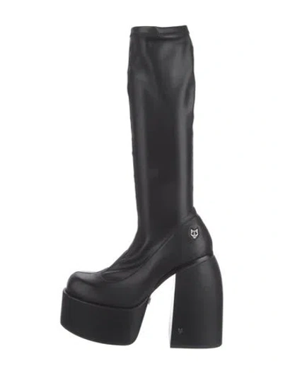 Pre-owned Naked Wolfe Vegan Leather Studded Accents Sock Boots In Black