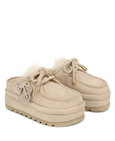Naked Wolfe Blizzard Faux Fur-trimmed Platform Mules In Neutral