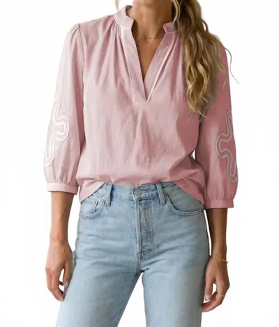Naked Zebra 3/4 Sleeve Abstract Applique Blouse In Pink