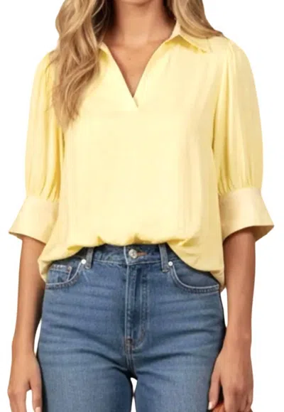 Naked Zebra 3/4 Sleeve Hi-lo Bubble Hem Blouse In Pale Yellow