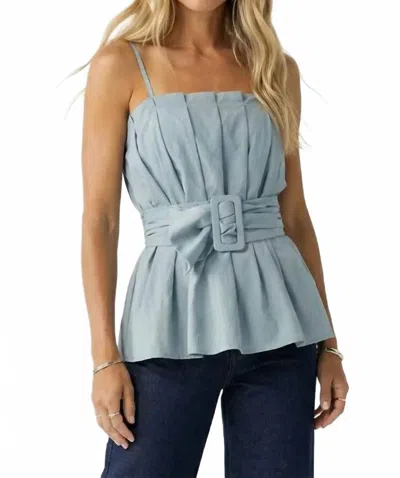 Naked Zebra Buckle Pleated Sleeveless Top In Seaside Blue In Multi