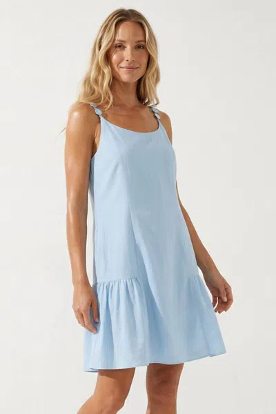 Naked Zebra Button Detail Ruffle Mini Dress In Blue