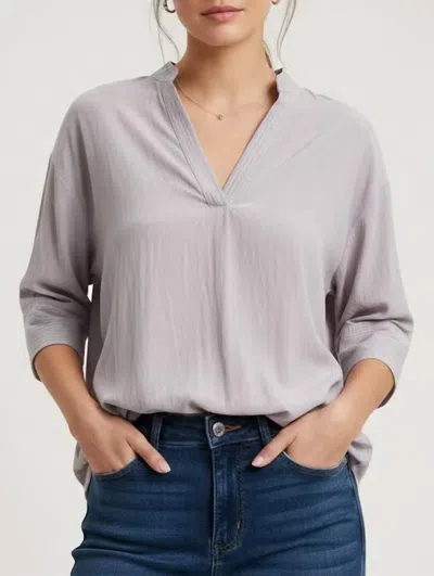 Naked Zebra Contrast Stitch Detail Popover Blouse In Mauve In Grey