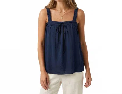 Naked Zebra Contrast Stitch Tie Front Top In Navy In Blue
