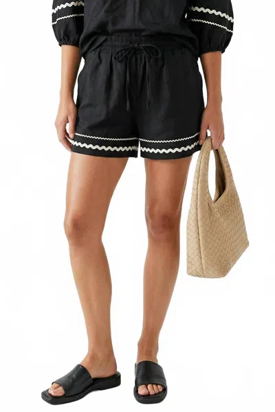 Naked Zebra Contrast Trim Linen Shorts In Black