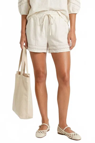 Naked Zebra Contrast Trim Linen Shorts In Off White In Neutral