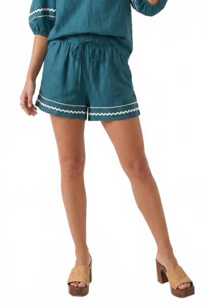 Naked Zebra Contrast Trim Linen Shorts In Teal In Green