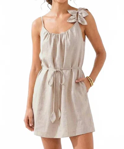 Naked Zebra Emilia Flower Petal Linen Mini Dress In Taupe In Neutral