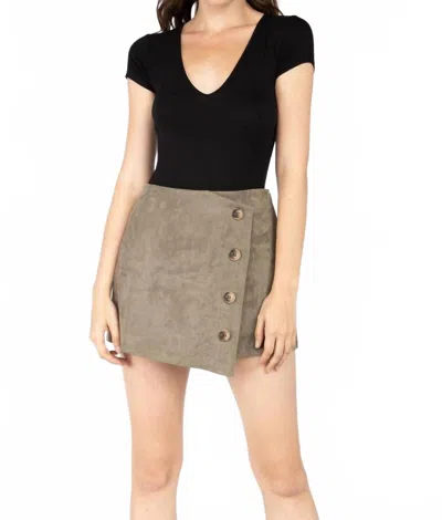 Naked Zebra Faux Suede Asymmetrical Button Down Skort In Olive In Green