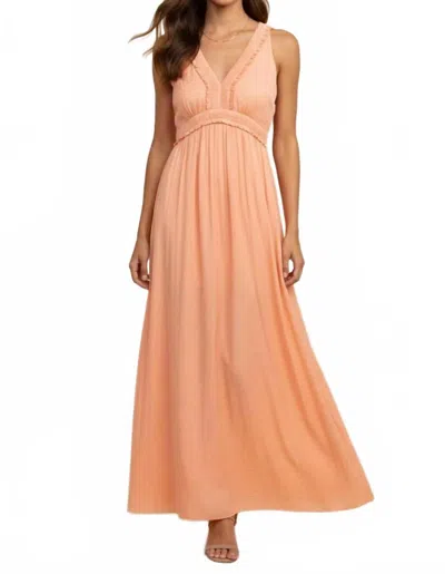 Naked Zebra Flare Neck Maxi Dress With Front Neck Pleating Detail In Cantaloupe In Red