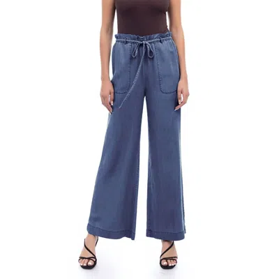 Naked Zebra Frill Tie Waist Pants In Dark Blue