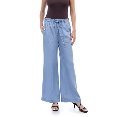 Naked Zebra Frill Tie Waist Pants In Medium Blue