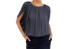 Naked Zebra Grecian Drape Bubble Blouse In Charcoal In Blue