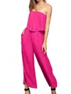 Naked Zebra Layered Top Cropped Jumpsuit In Hot Pink In Pink